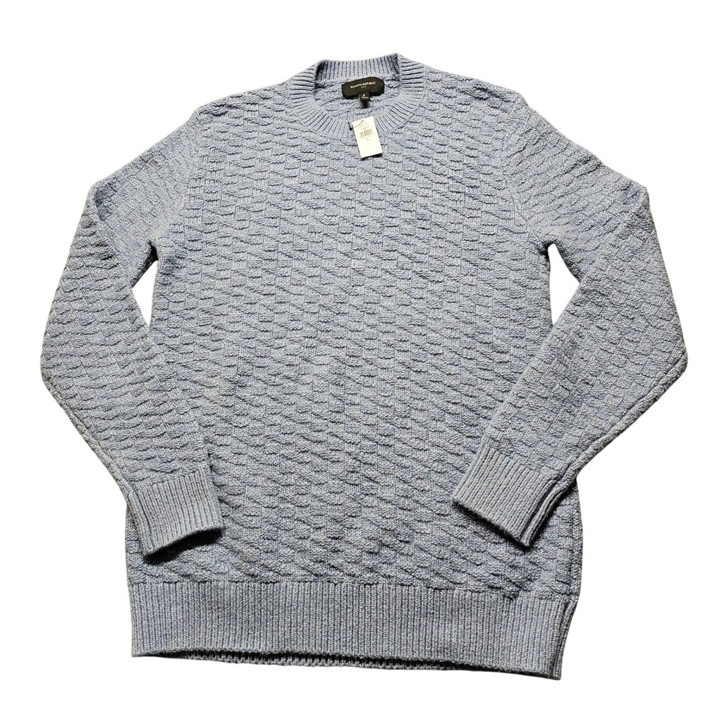 NWT Banana Republic Men Textured Crewneck Sweater Light Blue Cotton Blend Size S